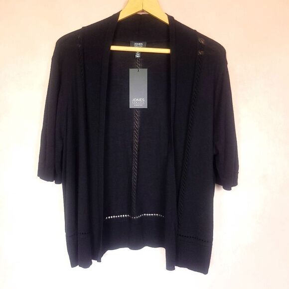 NWT Jones New York Black Knit Open Front Short Sleeve Cardigan Shrug Size Large - Picture 4 of 8